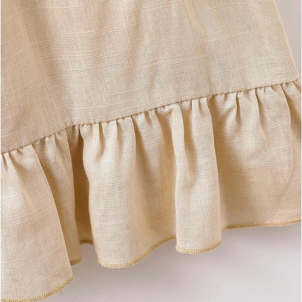 Soly Hux Toddler Girl's Floral Embroidered Cream Dress, Scoop Neck, Cap Sleeve. - Picture 6 of 6